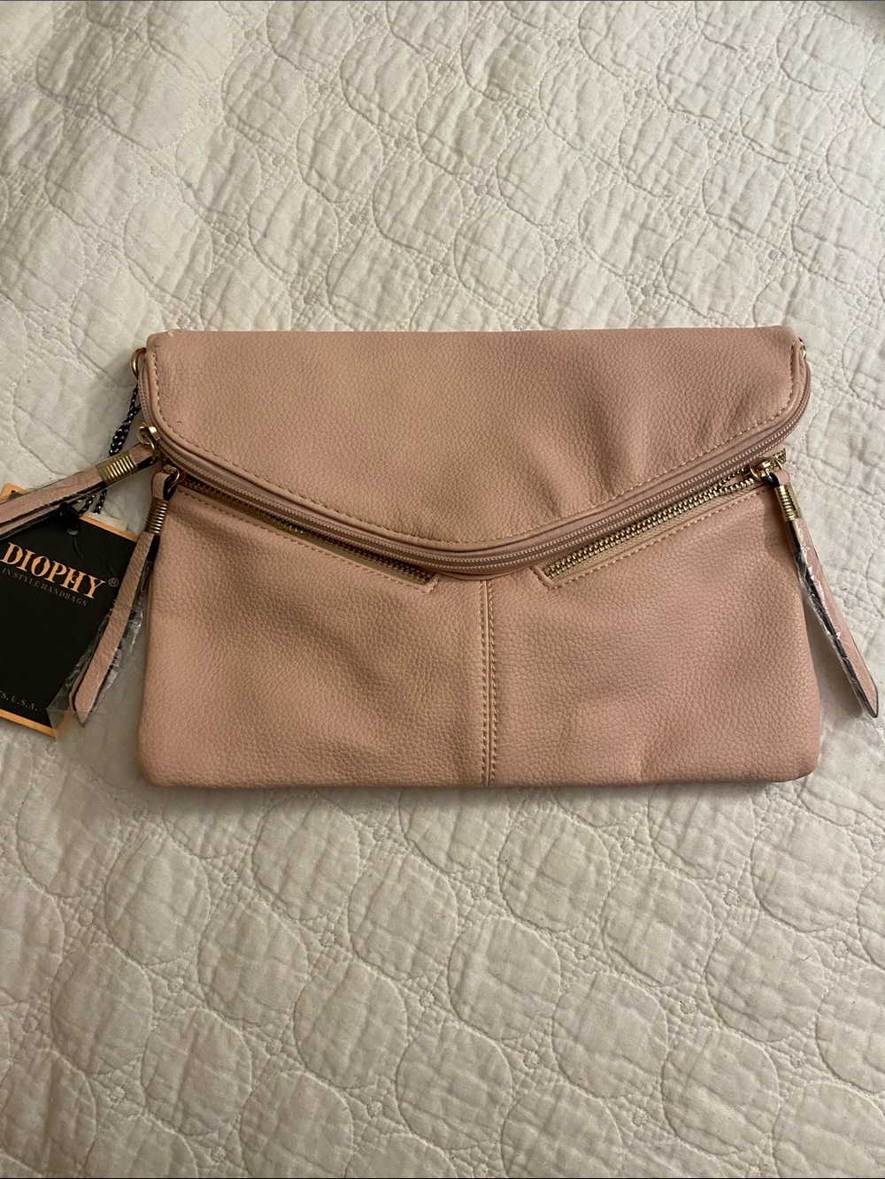 Diophy Blush Fold-Over Wristlet Clutch or crossbody with Zip Accents